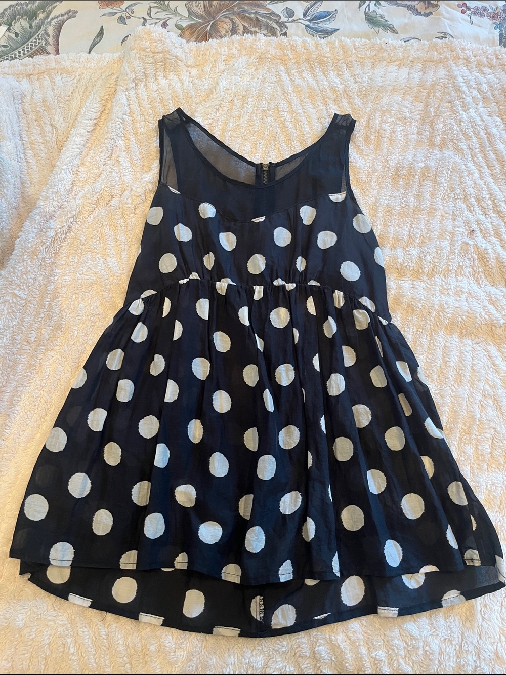 Aryn K Navy Tank Top with White Polka Dots